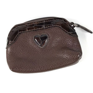 Brighton Brown Pebbled Leather Heart Zip Coin Purse Wallet